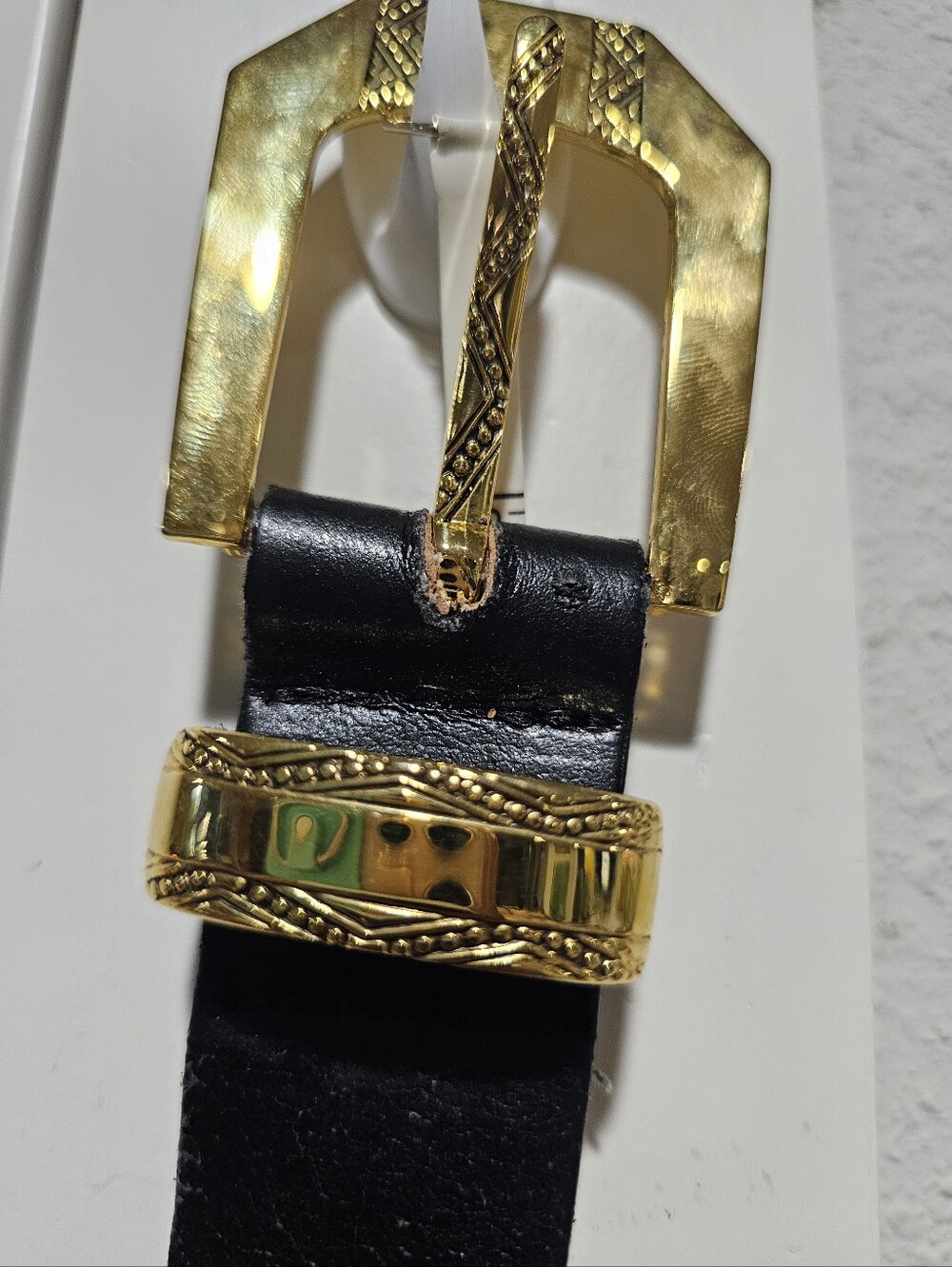 Doncaster Black Leather Belt with Decorative Gold Buckle
